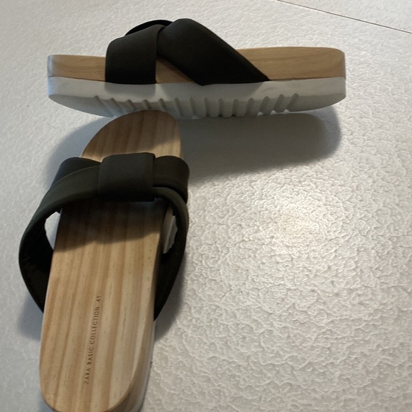 Zara Wooden Sole Cloth Slides Sz EU 41 US10 - Picture 10 of 11
